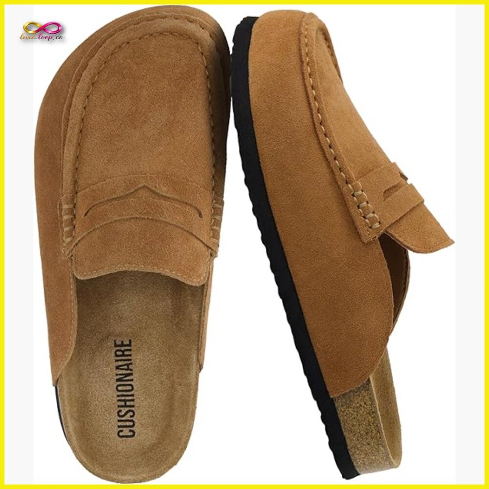 Genuine Leather Mule Clogs Slip On Comfort Memory Foam Footbed Penny Strap